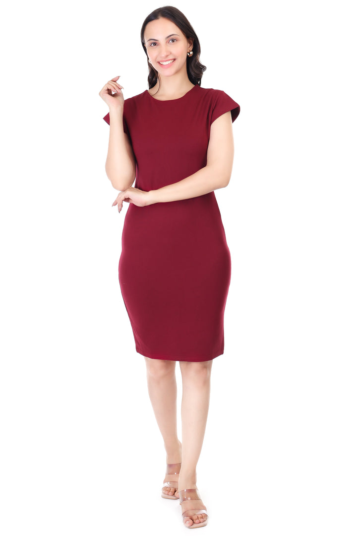 Maroon Classy Knee Length Dress