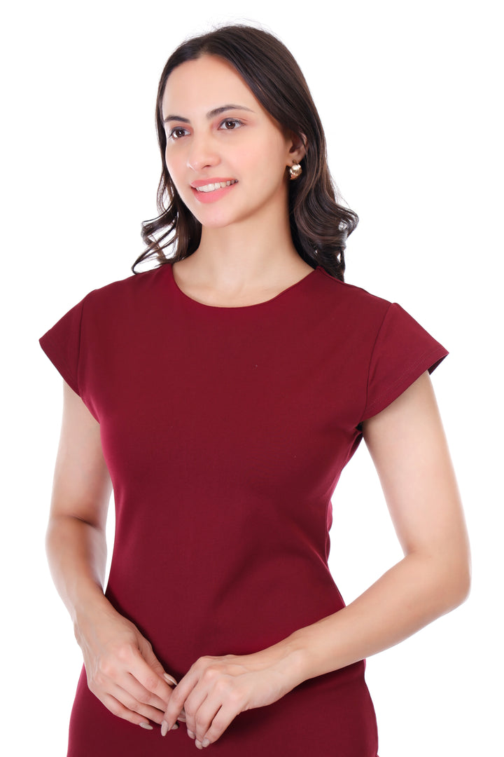 Maroon Classy Knee Length Dress