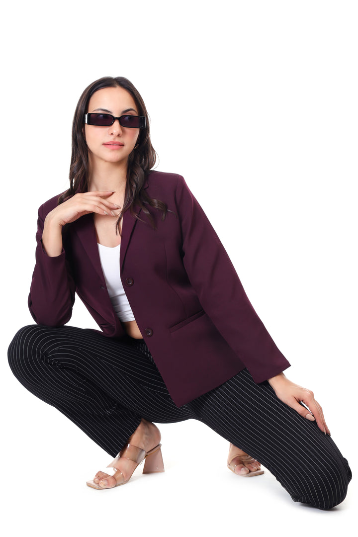 CLASSIC SINGLE BREASTED WINE BLAZER PLUS SIZE