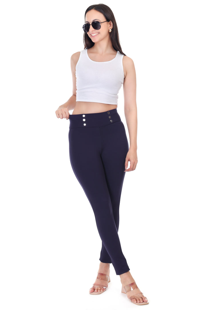 BUTTONED GRACE BELTED NAVY BLUE JEGGING