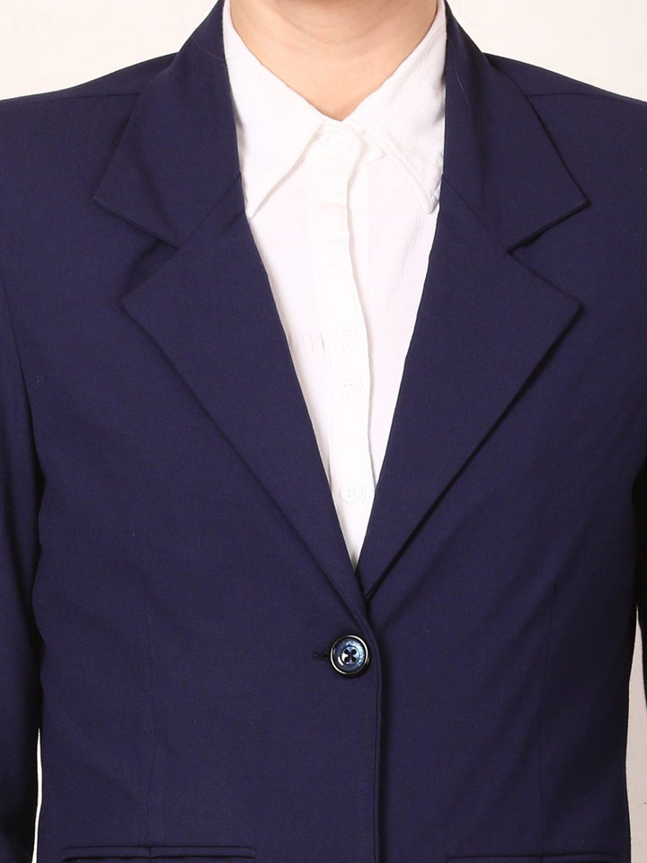 COTTON NOTCHED LAPEL COLLAR NAVY BLUE BLAZER
