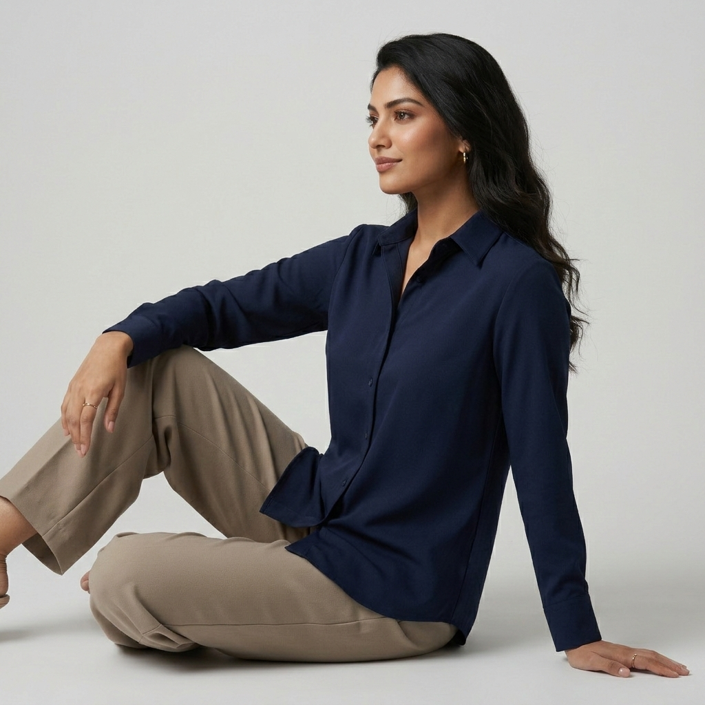 NAVY BLUE CLASSIC COTTON LONG-SLEEVE FORMAL SHIRT