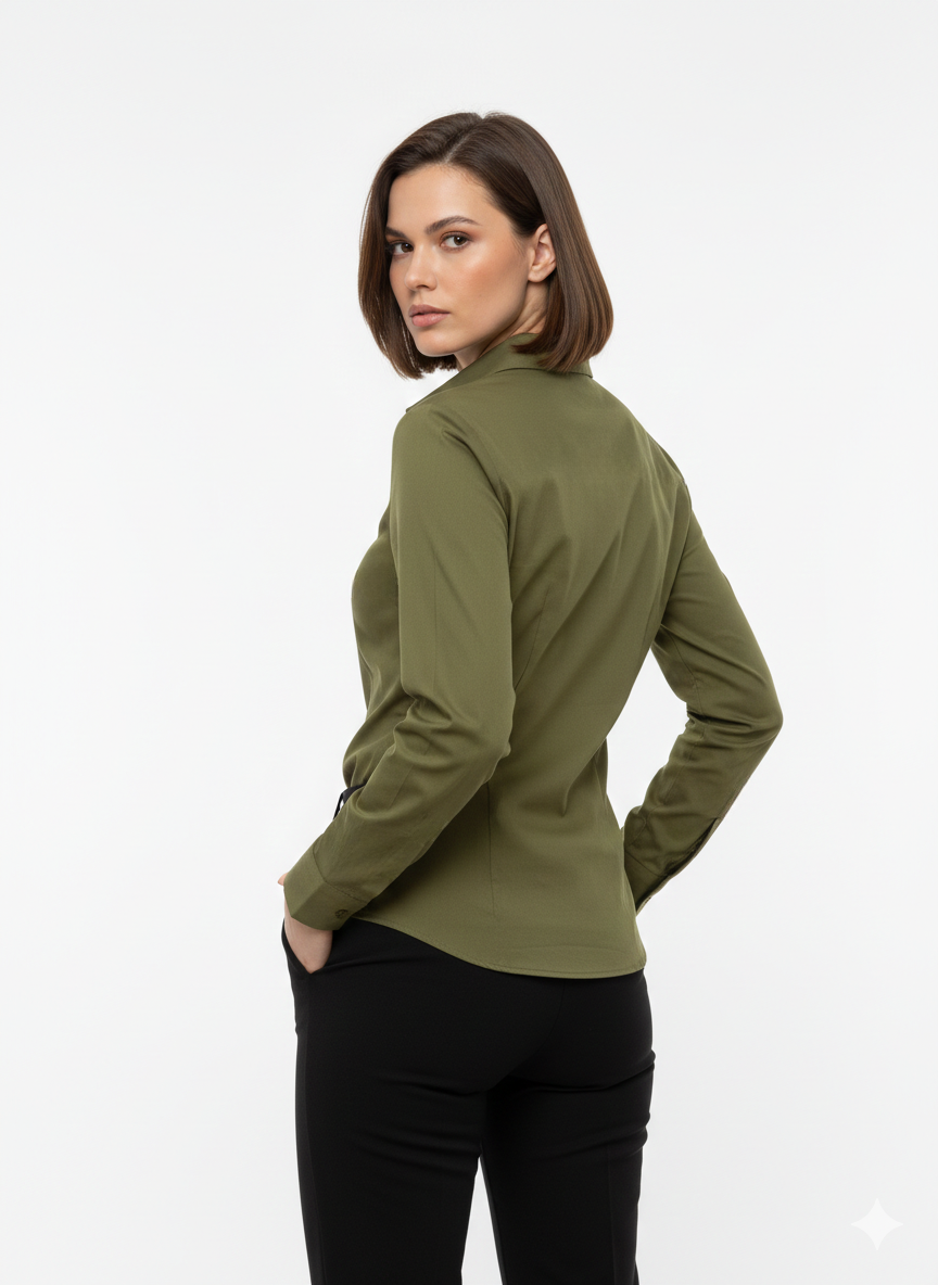 OLIVE GREEN CLASSIC COTTON LONG-SLEEVE FORMAL SHIRT