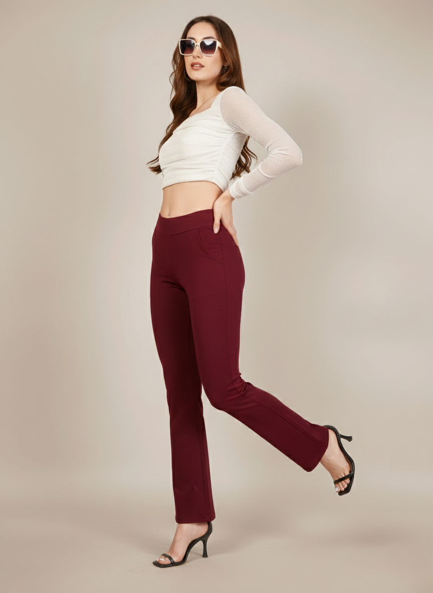 URBAN CONTOUR BELL BOTTOM HIGH WAIST WINE JEGGING