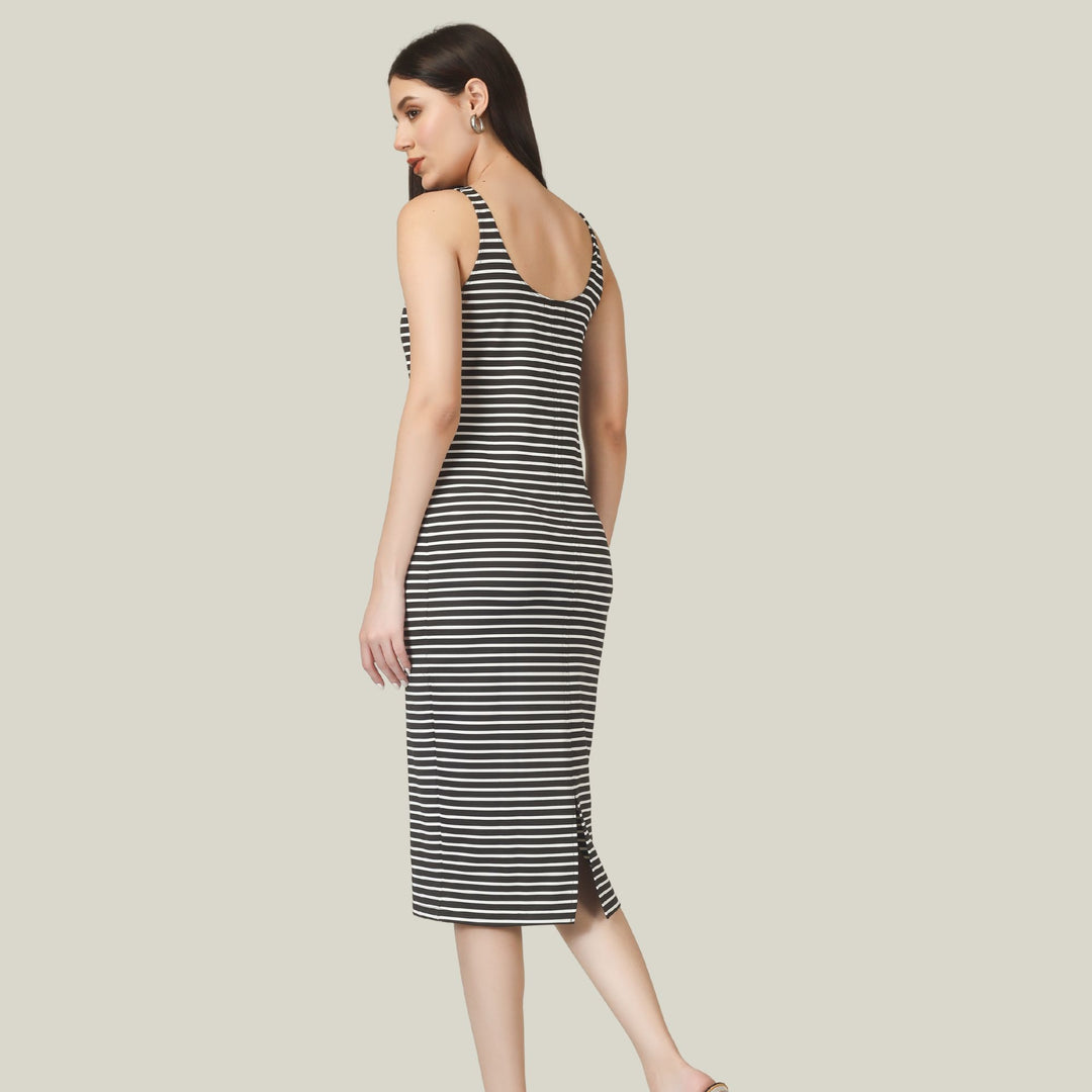 VIBRANT STRIPES MIDI DRESS