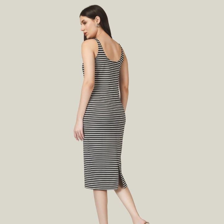 VIBRANT STRIPES MIDI DRESS