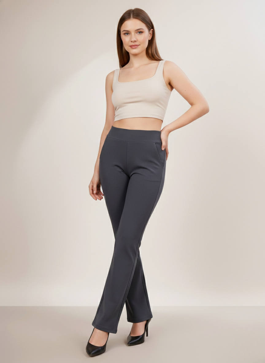 URBAN CONTOUR BELL BOTTOM HIGH WAIST SLATE GREY TROUSER