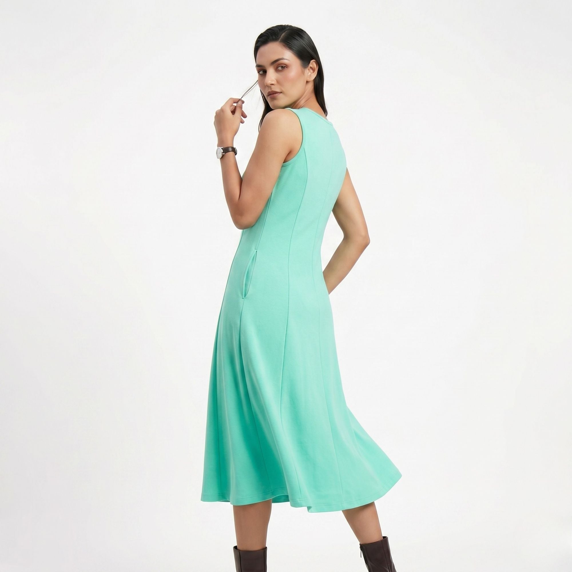 AZURE GRACE FLARED MIDI DRESS