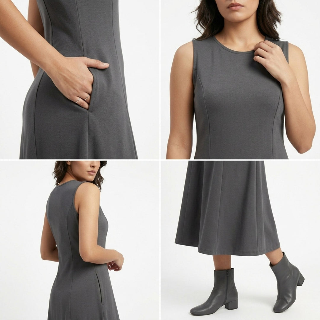 AZURE GRACE FLARED MIDI DRESS DARK GREY