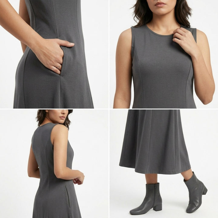 AZURE GRACE FLARED MIDI DRESS DARK GREY