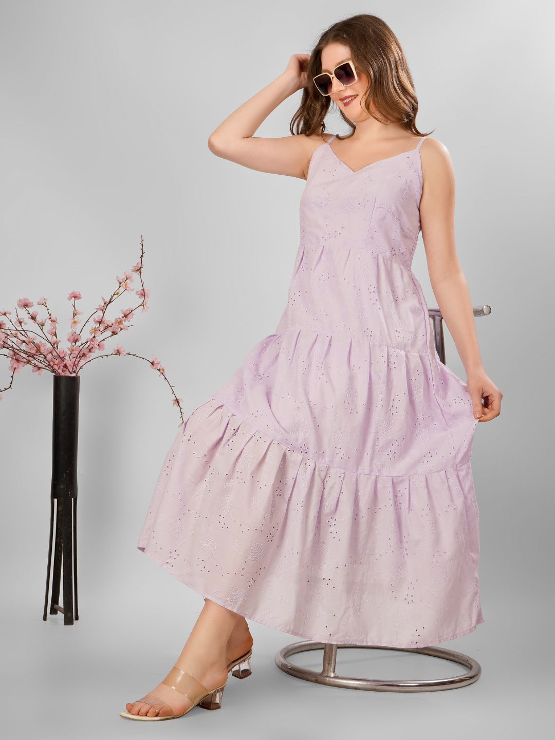 SCHIFFLI EBROIDERED STRAPPY MIDI DRESS