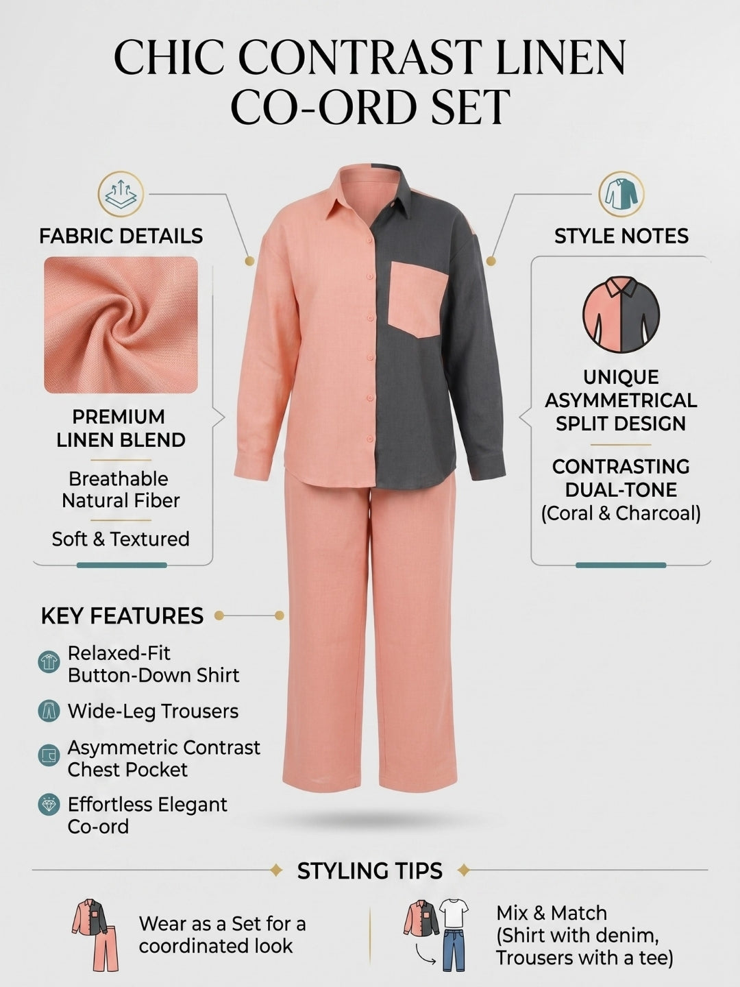CHIC CONTRAST LINEN CO-ORD SET