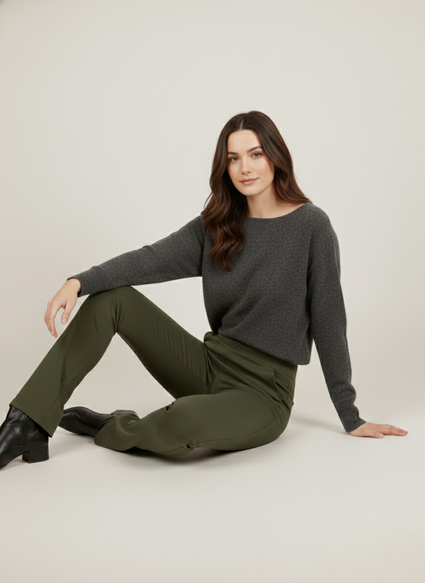 URBAN CONTOUR BELL BOTTOM HIGH WAIST OLIVE GREEN TROUSER