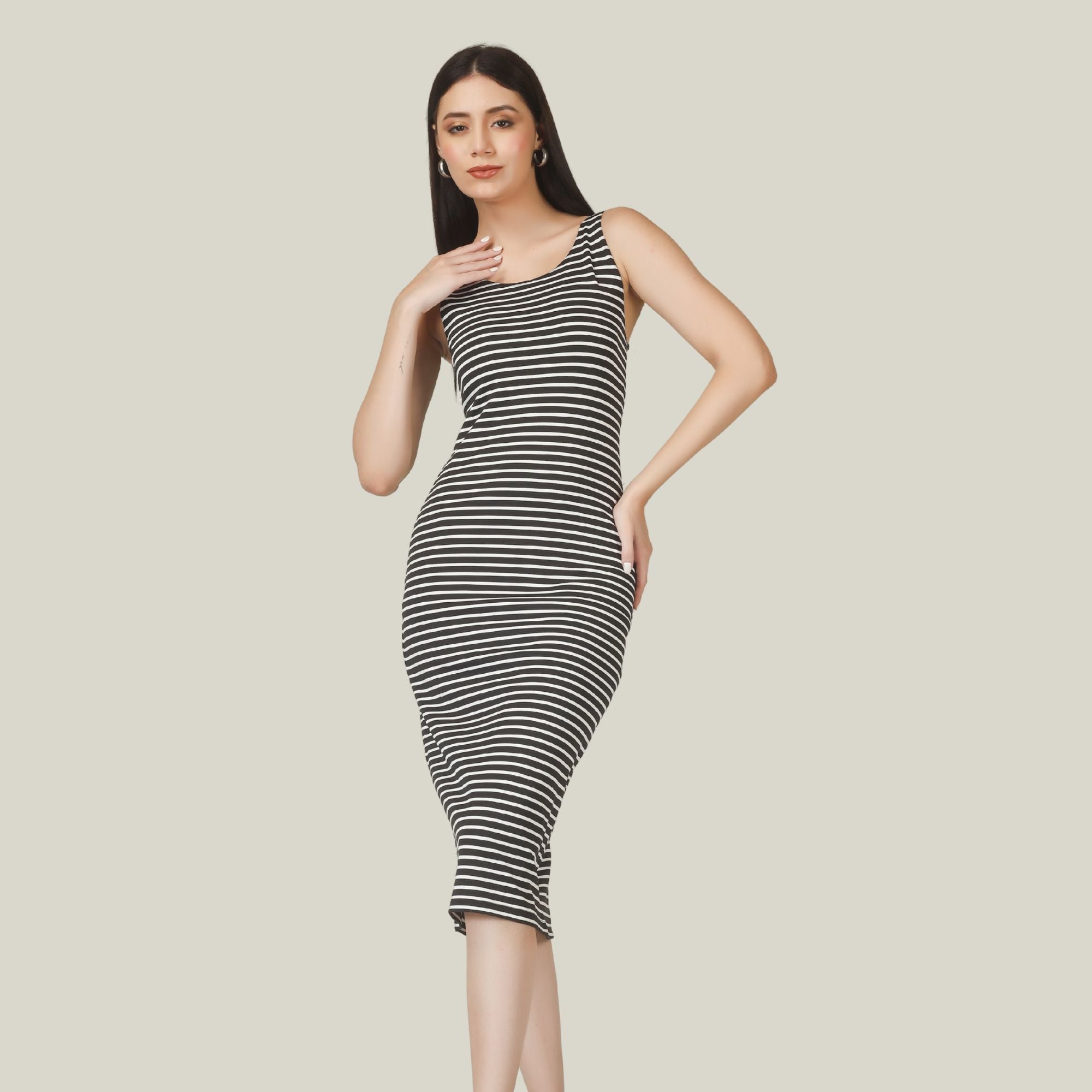 VIBRANT STRIPES MIDI DRESS