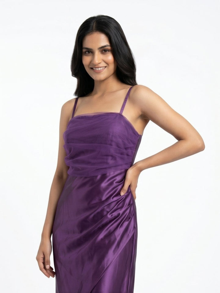 SATIN STRAPPY MIDI DRESS