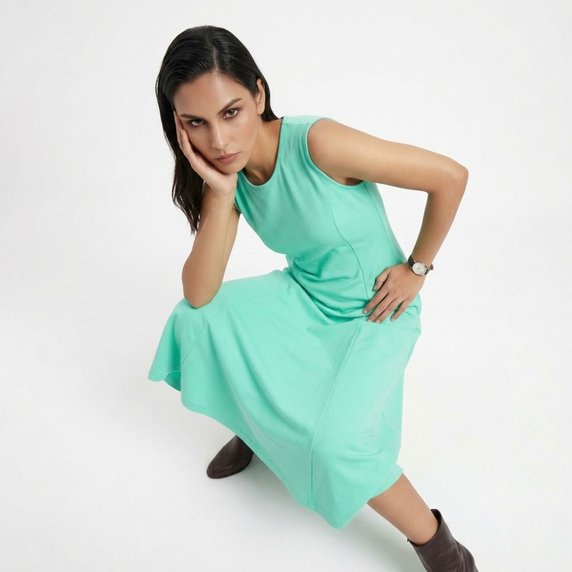 AZURE GRACE FLARED MIDI DRESS