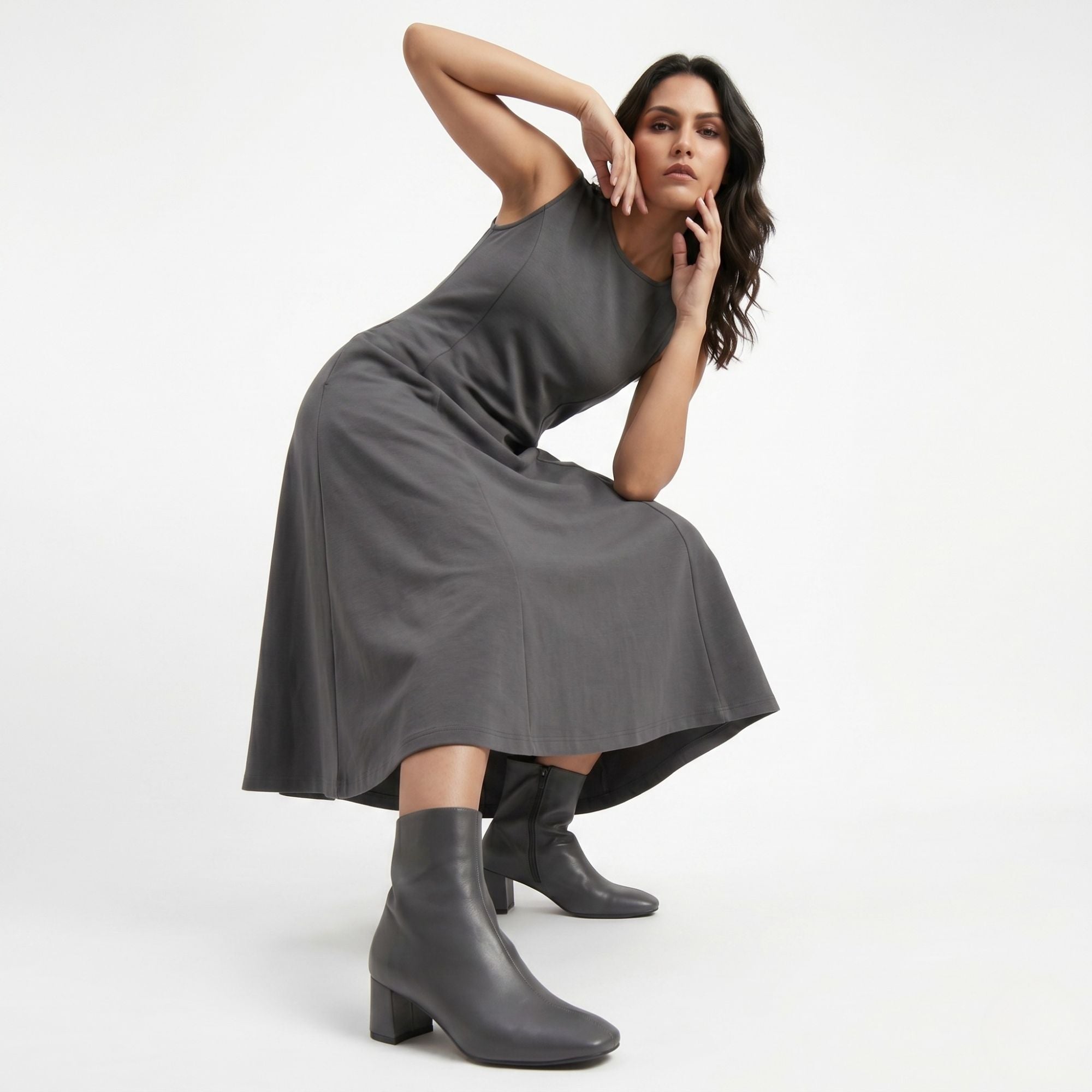 AZURE GRACE FLARED MIDI DRESS