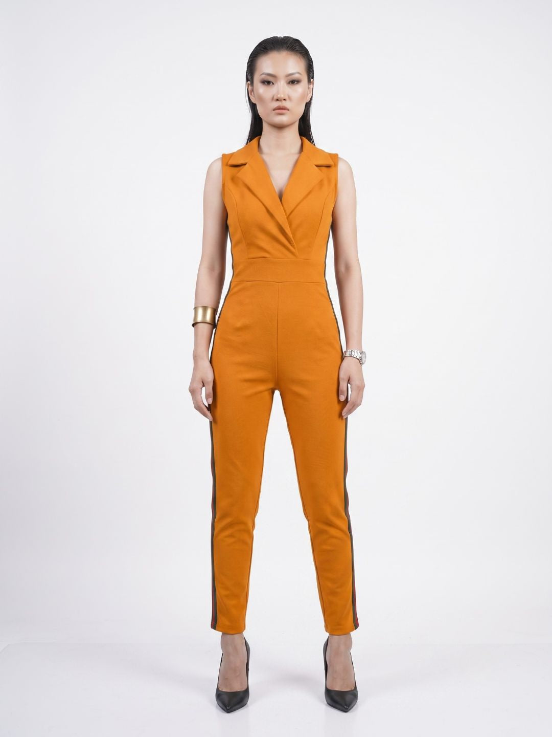SIDE STRIPED JUMPSUIT MUSTARD