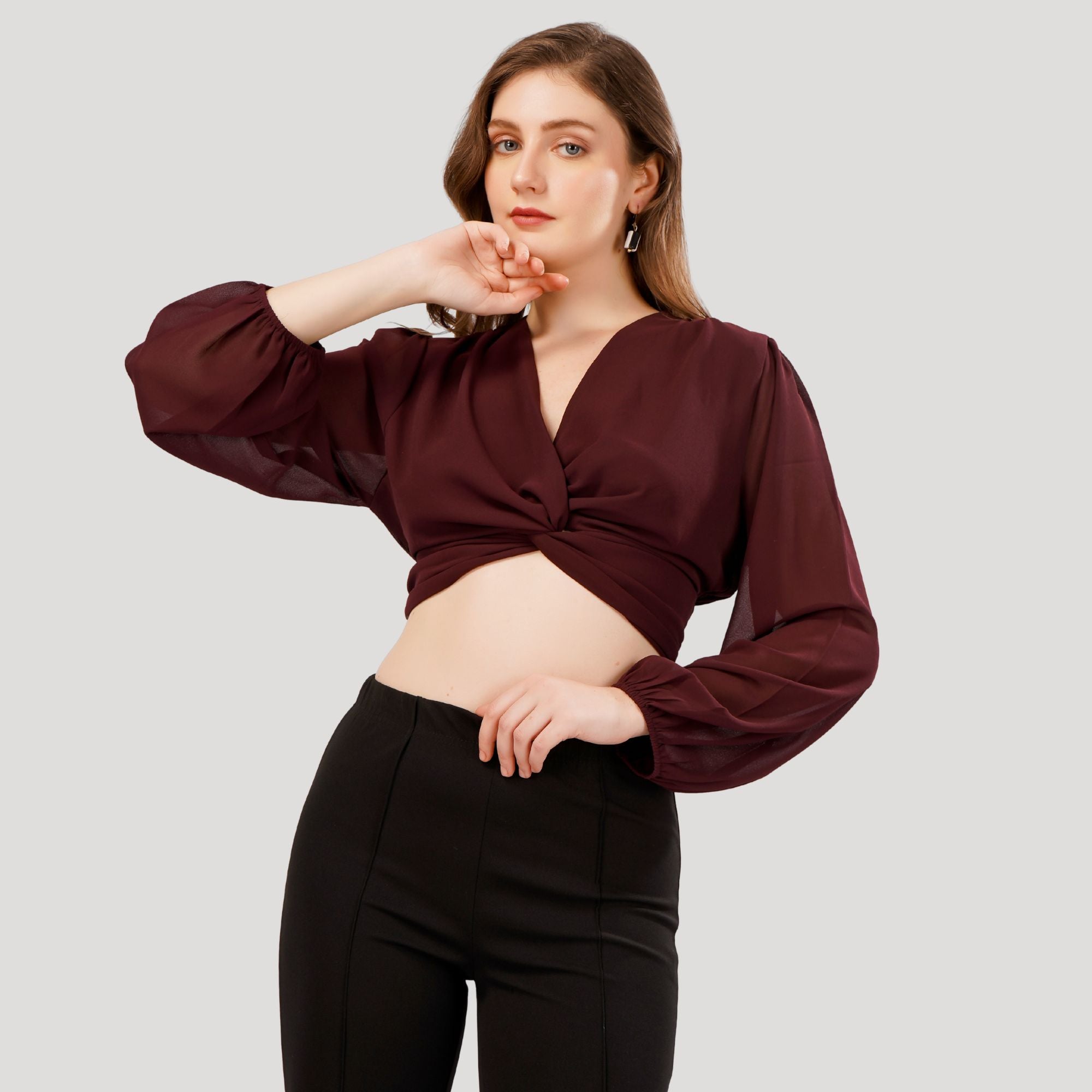 LANTERN SLEEVES CROP TOP