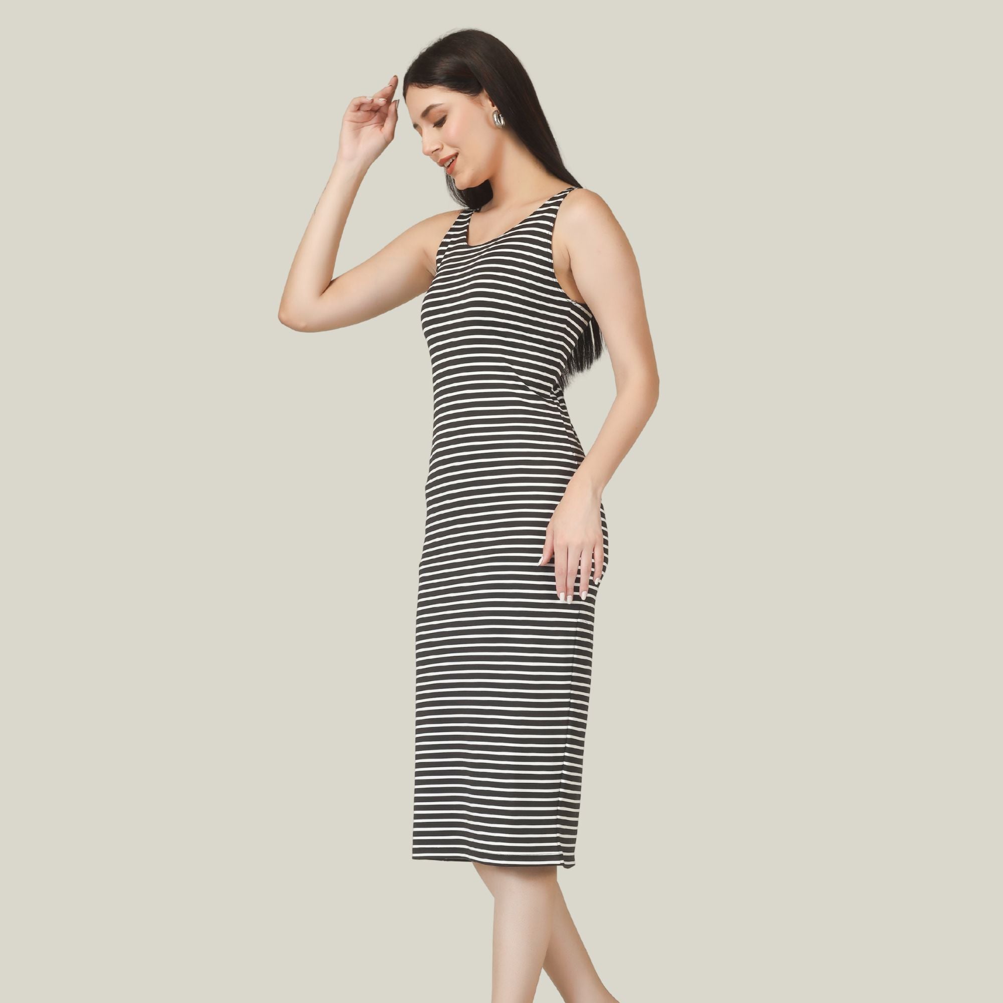 VIBRANT STRIPES MIDI DRESS
