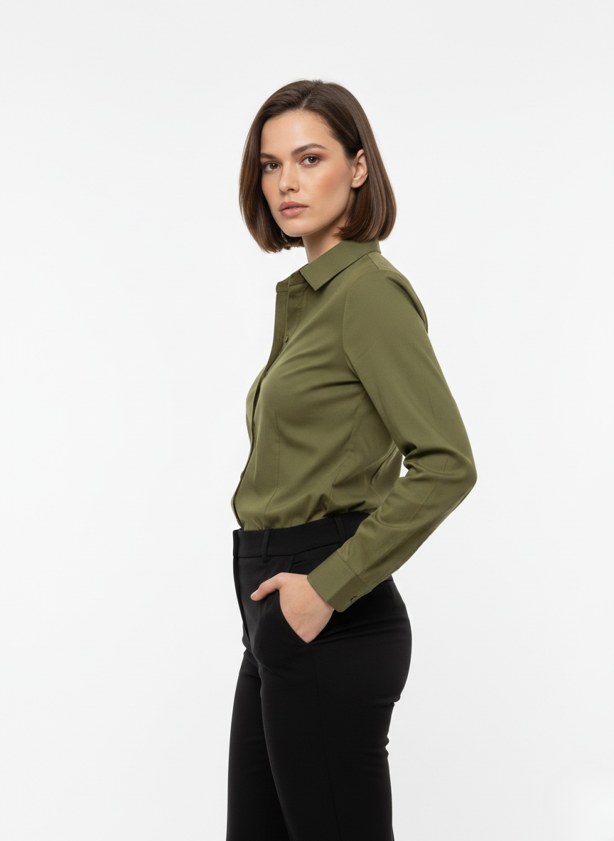 OLIVE GREEN CLASSIC COTTON LONG-SLEEVE FORMAL SHIRT
