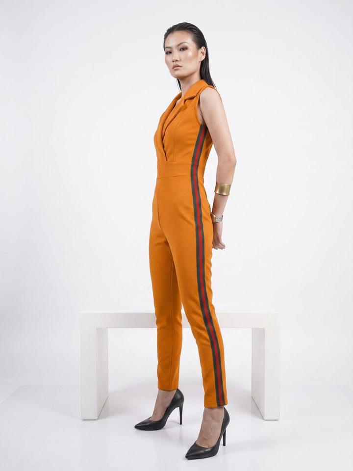 SIDE STRIPED JUMPSUIT MUSTARD