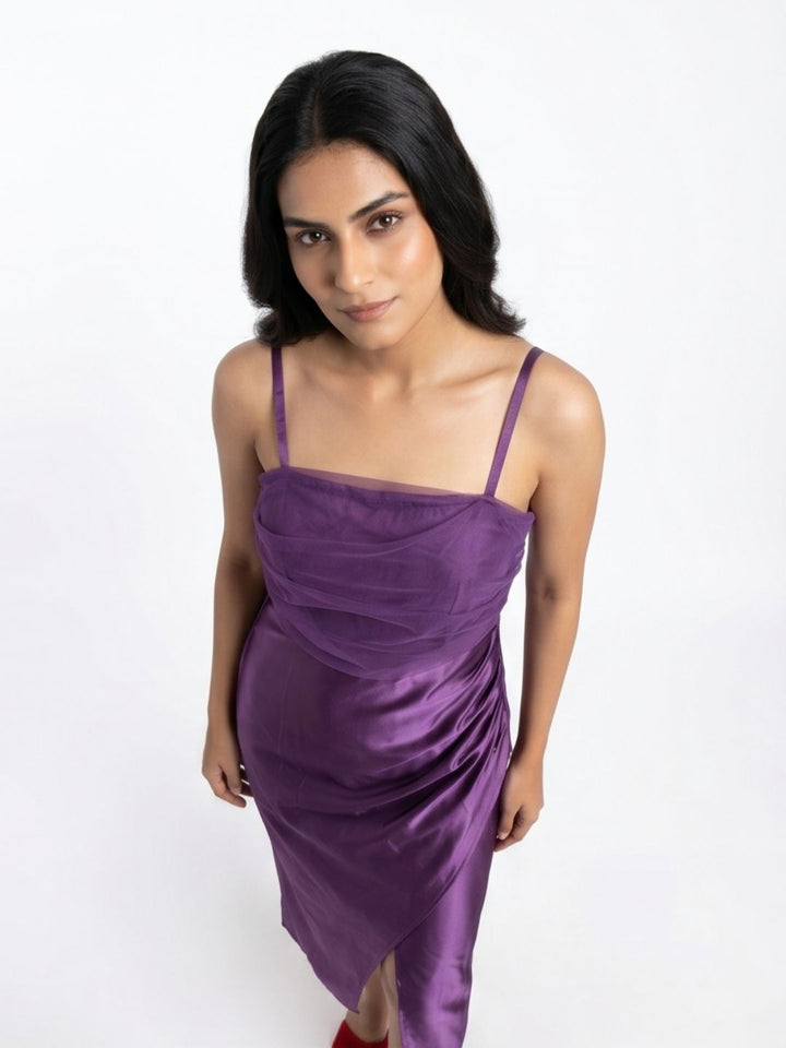 SATIN STRAPPY MIDI DRESS