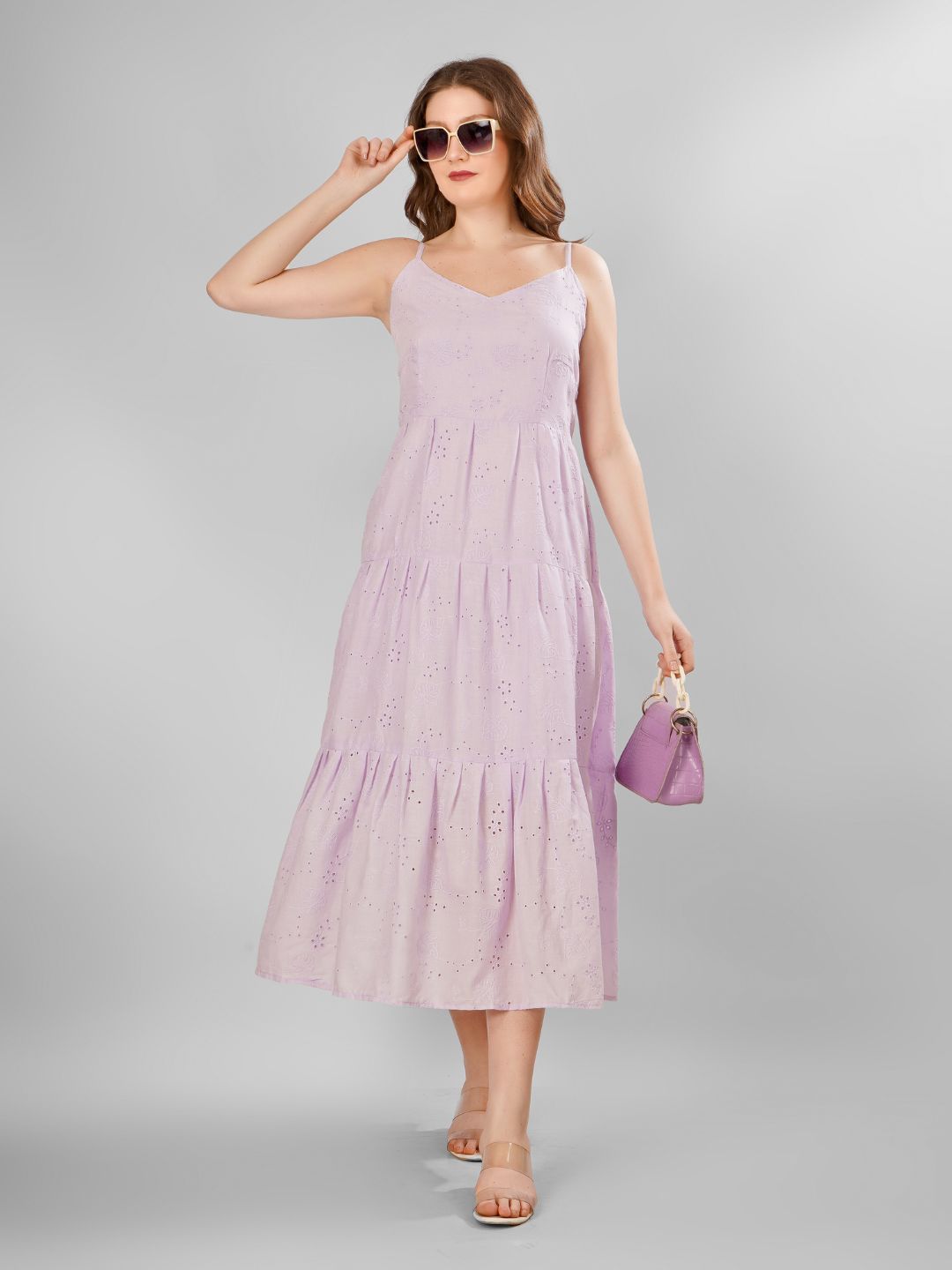 SCHIFFLI EBROIDERED STRAPPY MIDI DRESS