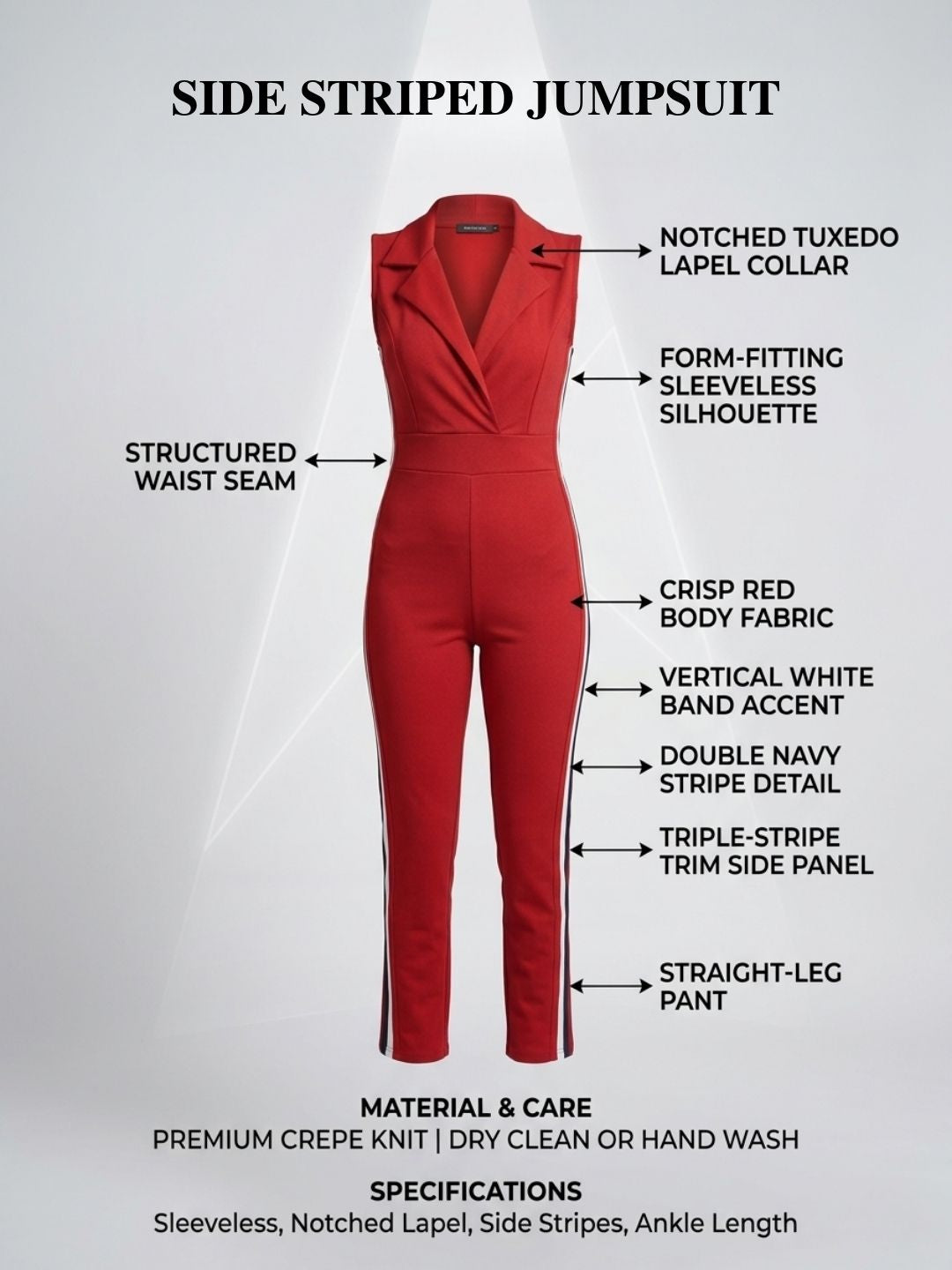 SIDE STRIPED JUMPSUIT RED