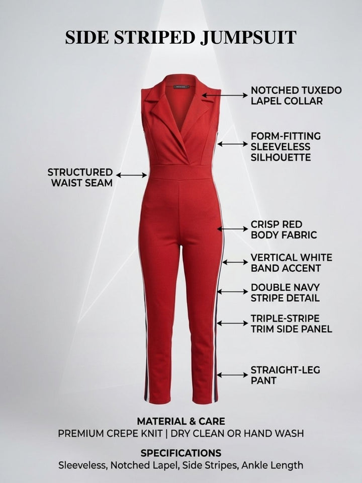 SIDE STRIPED JUMPSUIT RED