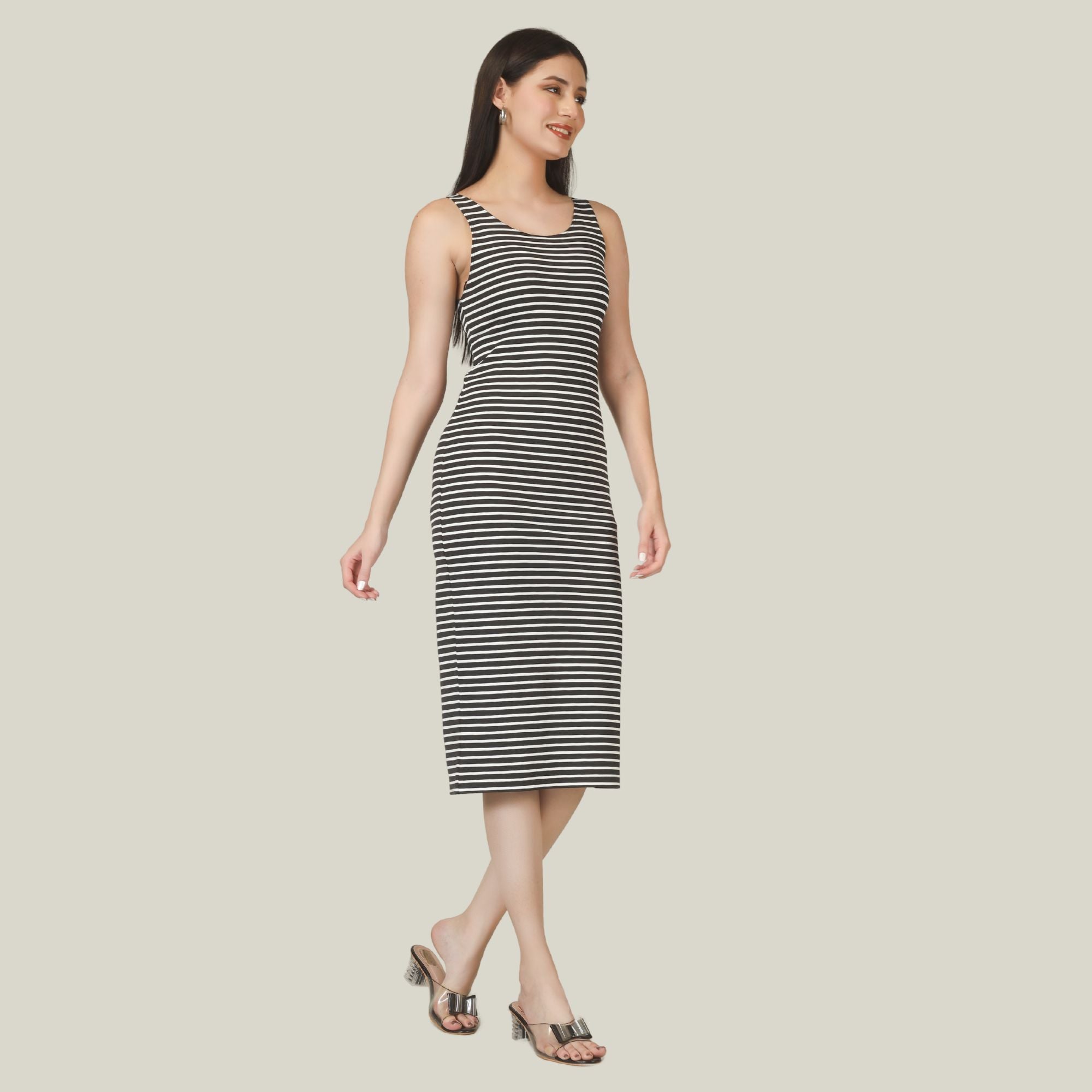 VIBRANT STRIPES MIDI DRESS