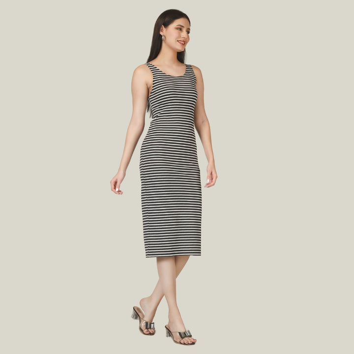 VIBRANT STRIPES MIDI DRESS