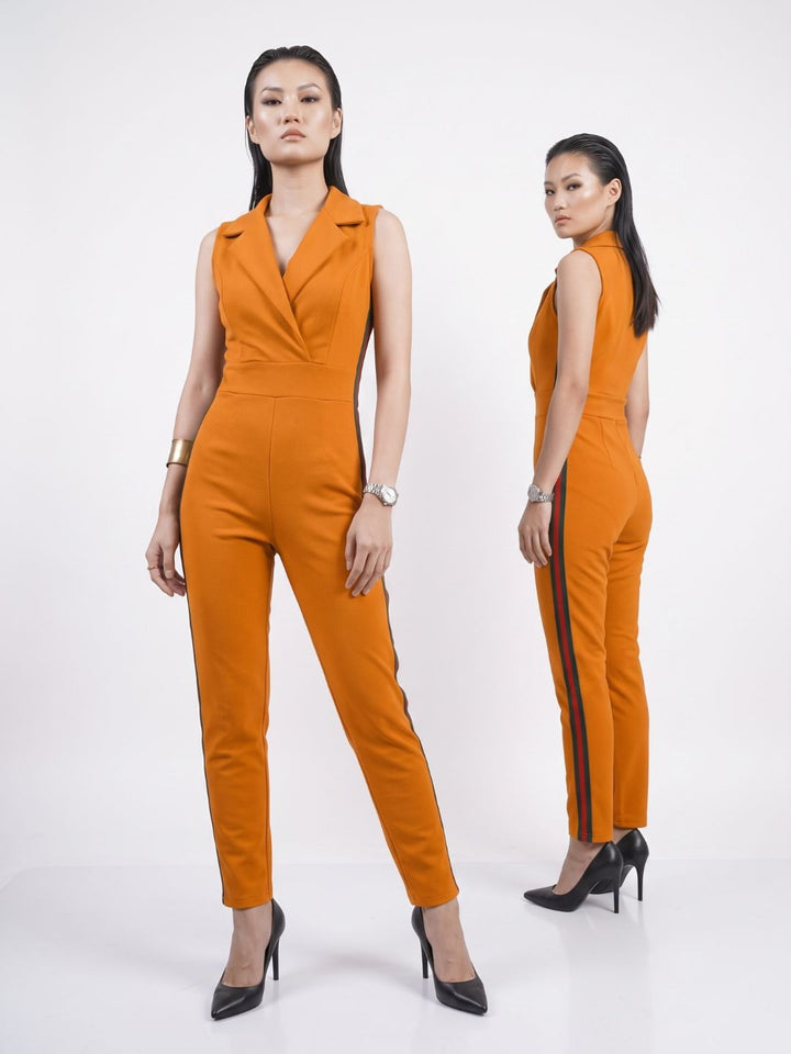 SIDE STRIPED JUMPSUIT MUSTARD