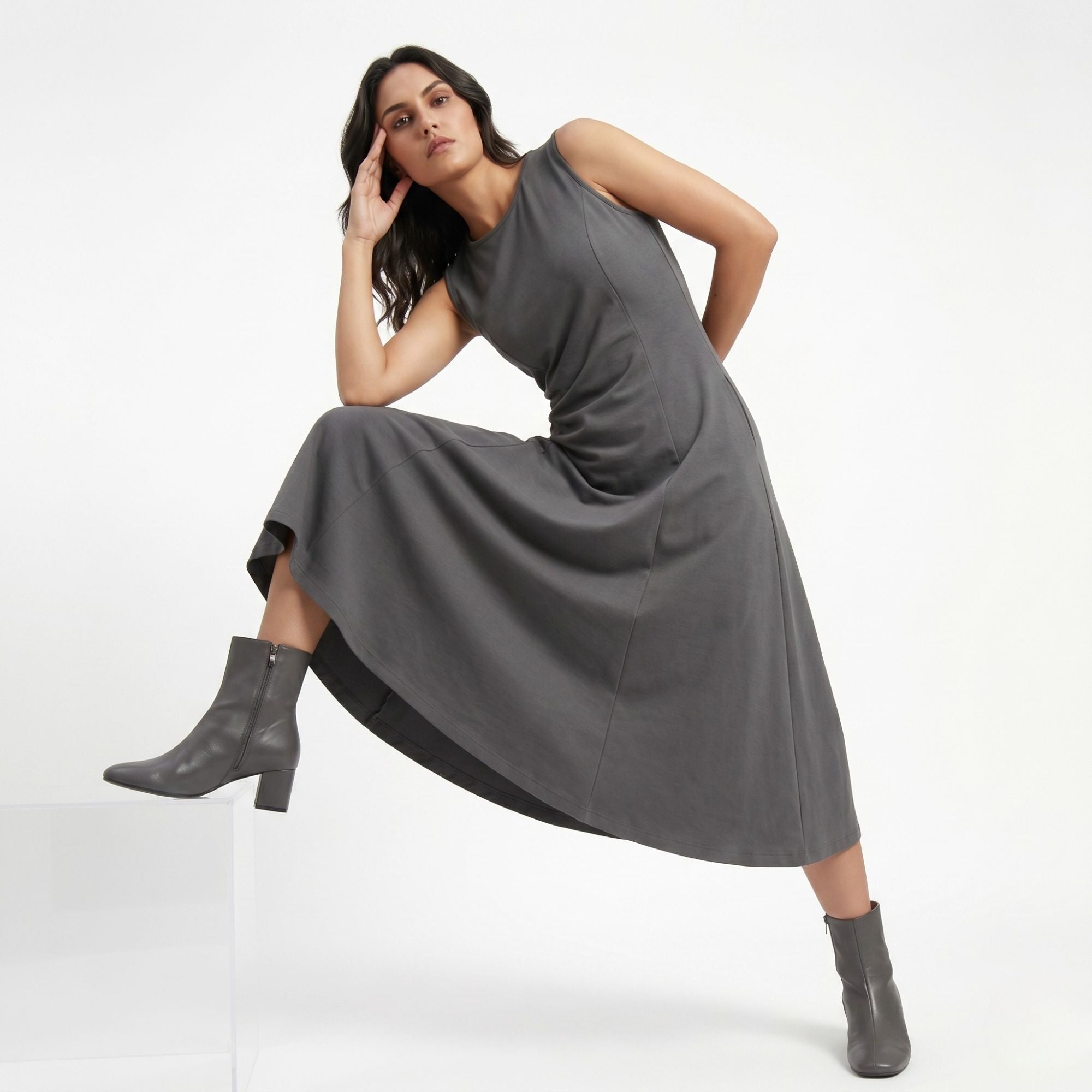 AZURE GRACE FLARED MIDI DRESS