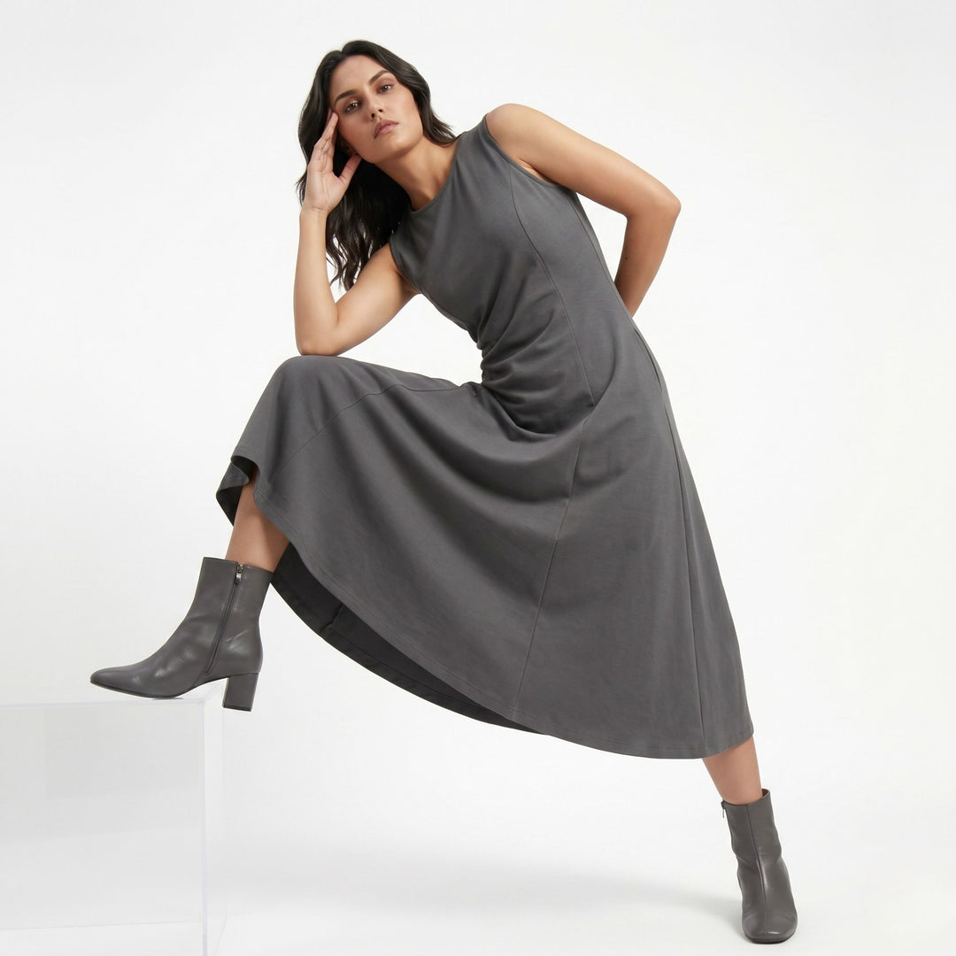 AZURE GRACE FLARED MIDI DRESS DARK GREY
