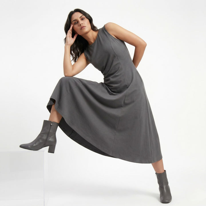 AZURE GRACE FLARED MIDI DRESS DARK GREY