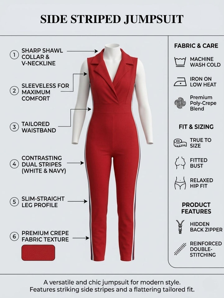 SIDE STRIPED JUMPSUIT RED