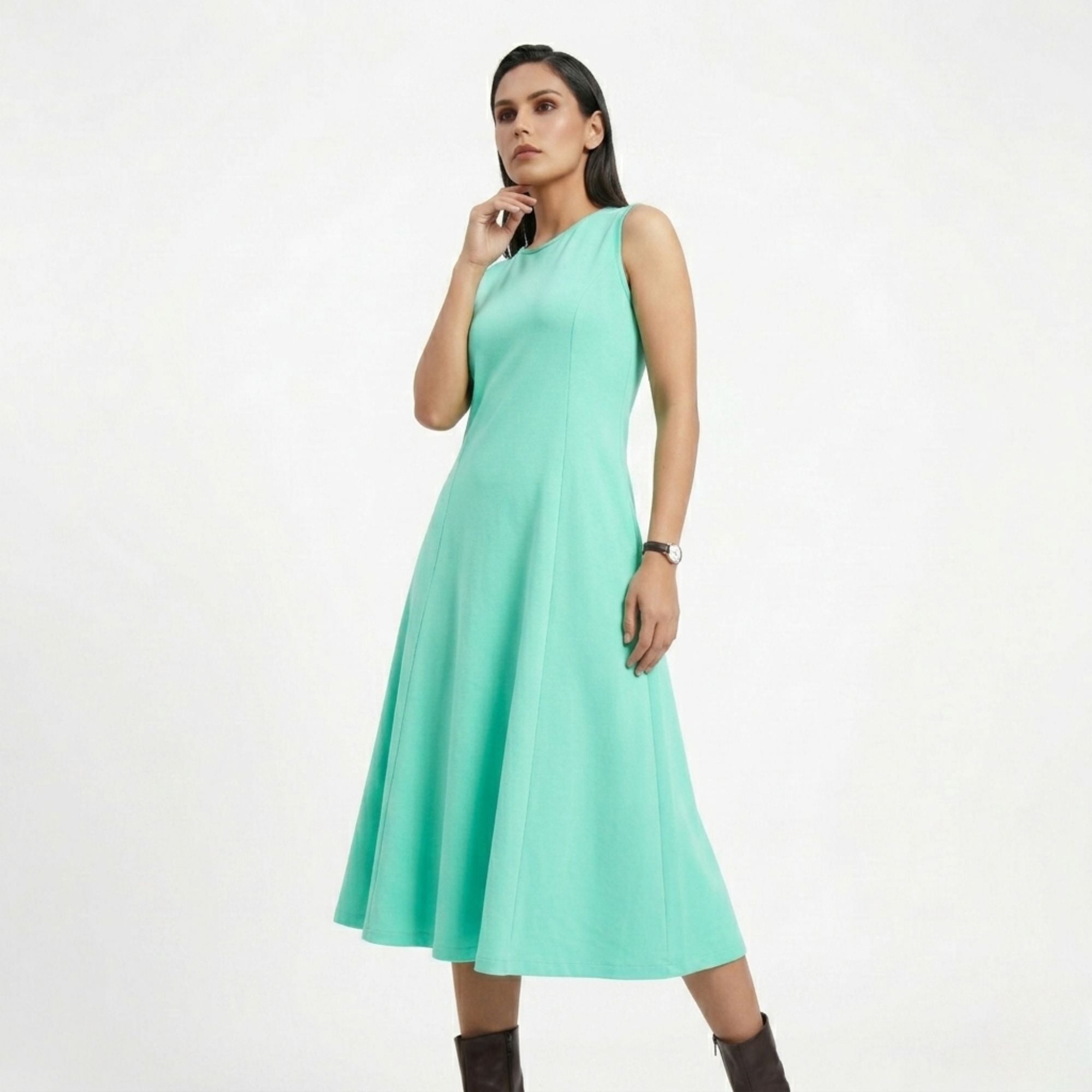 AZURE GRACE FLARED MIDI DRESS