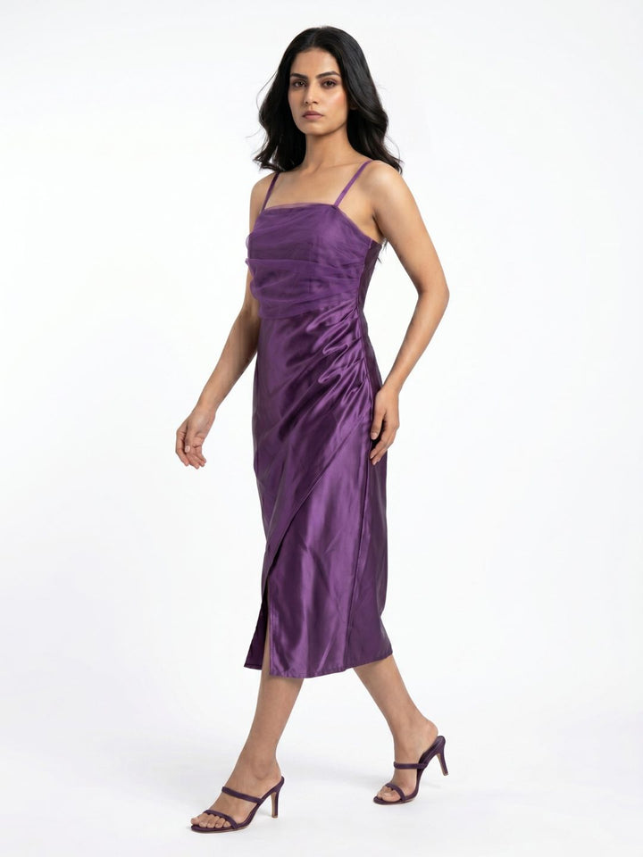 SATIN STRAPPY MIDI DRESS