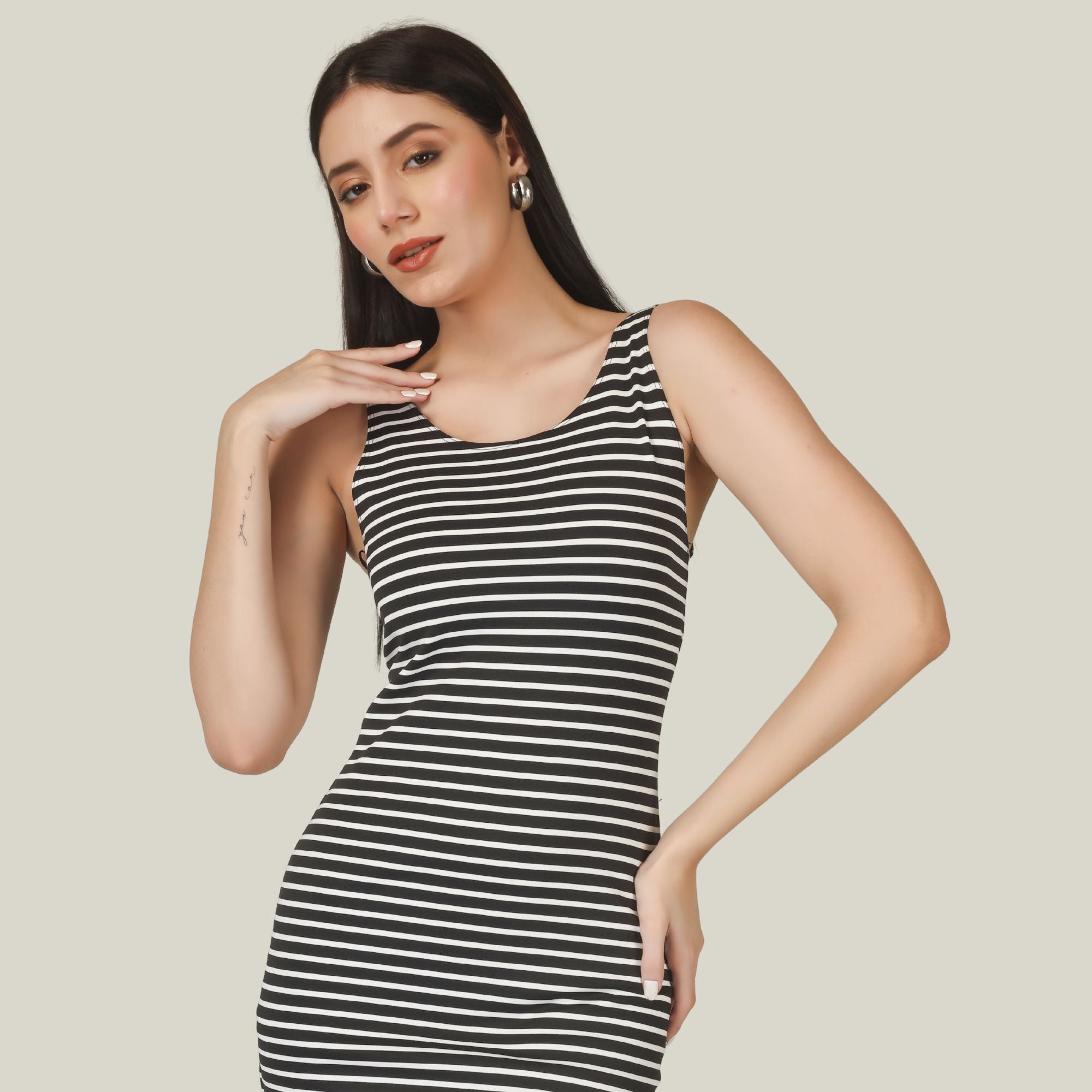 VIBRANT STRIPES MIDI DRESS