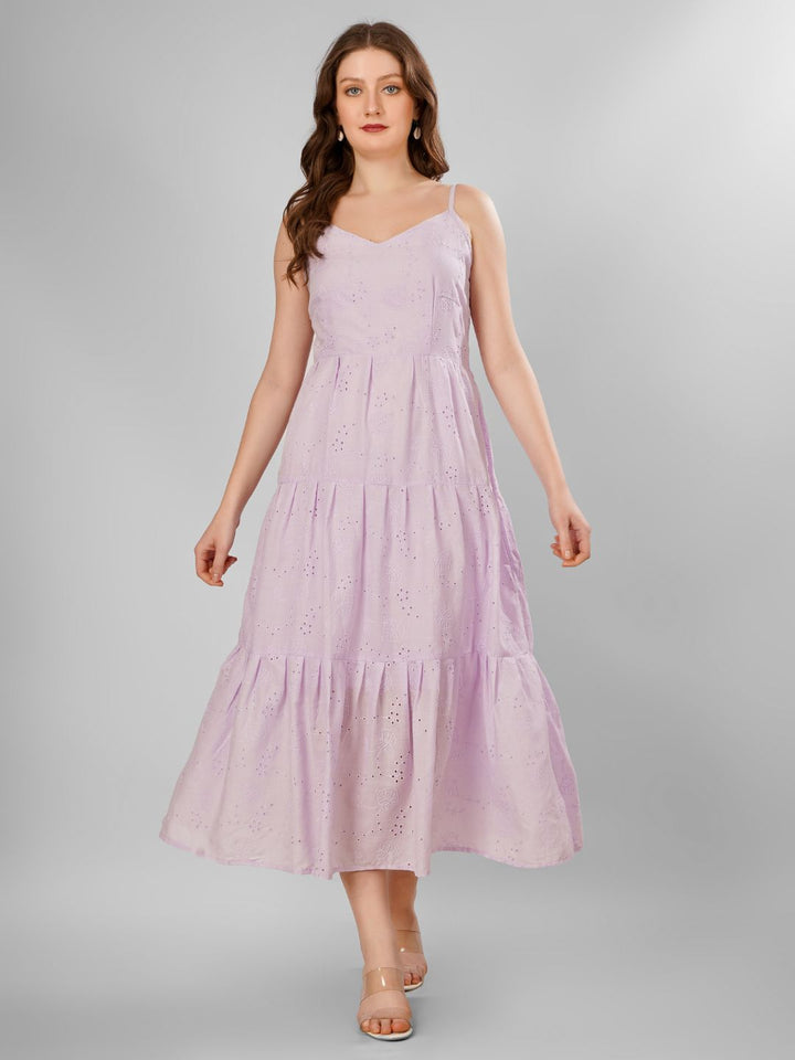SCHIFFLI EBROIDERED STRAPPY MIDI DRESS
