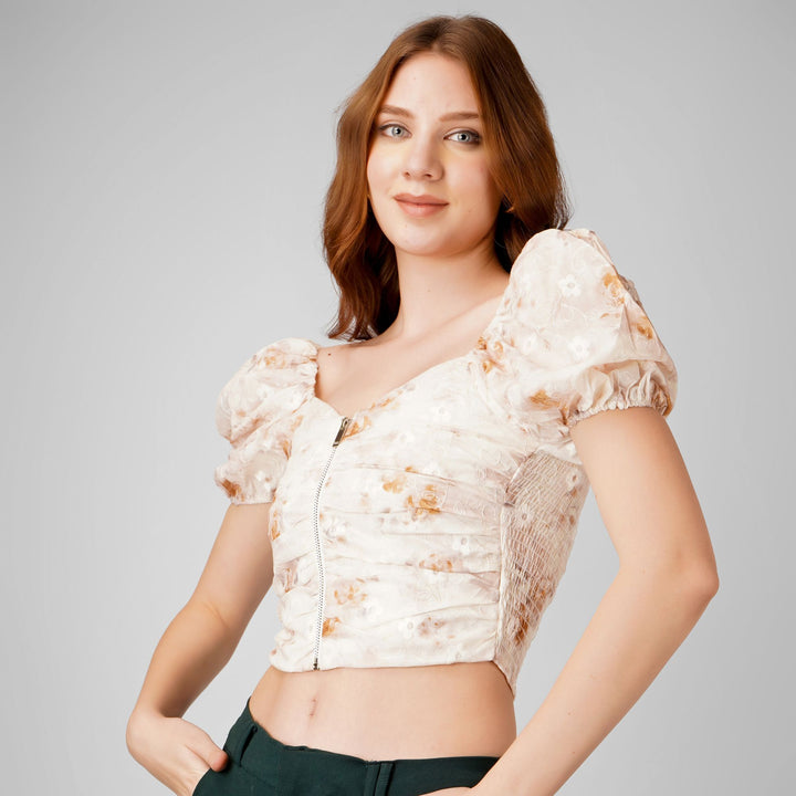 FLORAL PRINT CENTER ZIP CROP TOP