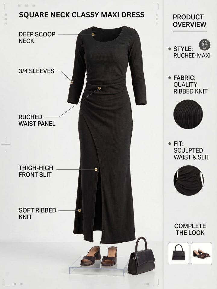 SQUARE NECK CLASSY MAXI DRESS