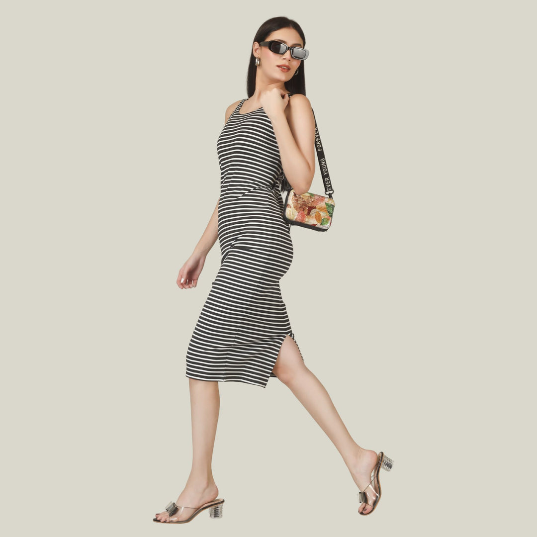 VIBRANT STRIPES MIDI DRESS