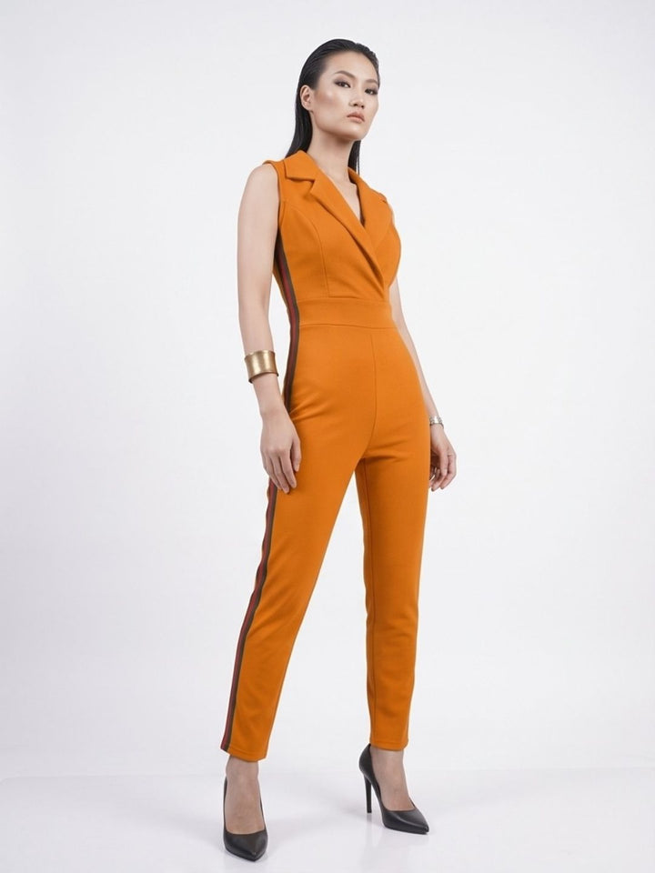 SIDE STRIPED JUMPSUIT MUSTARD