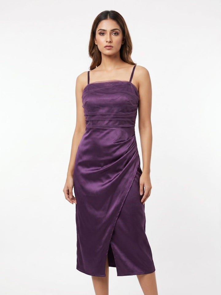 SATIN STRAPPY MIDI DRESS