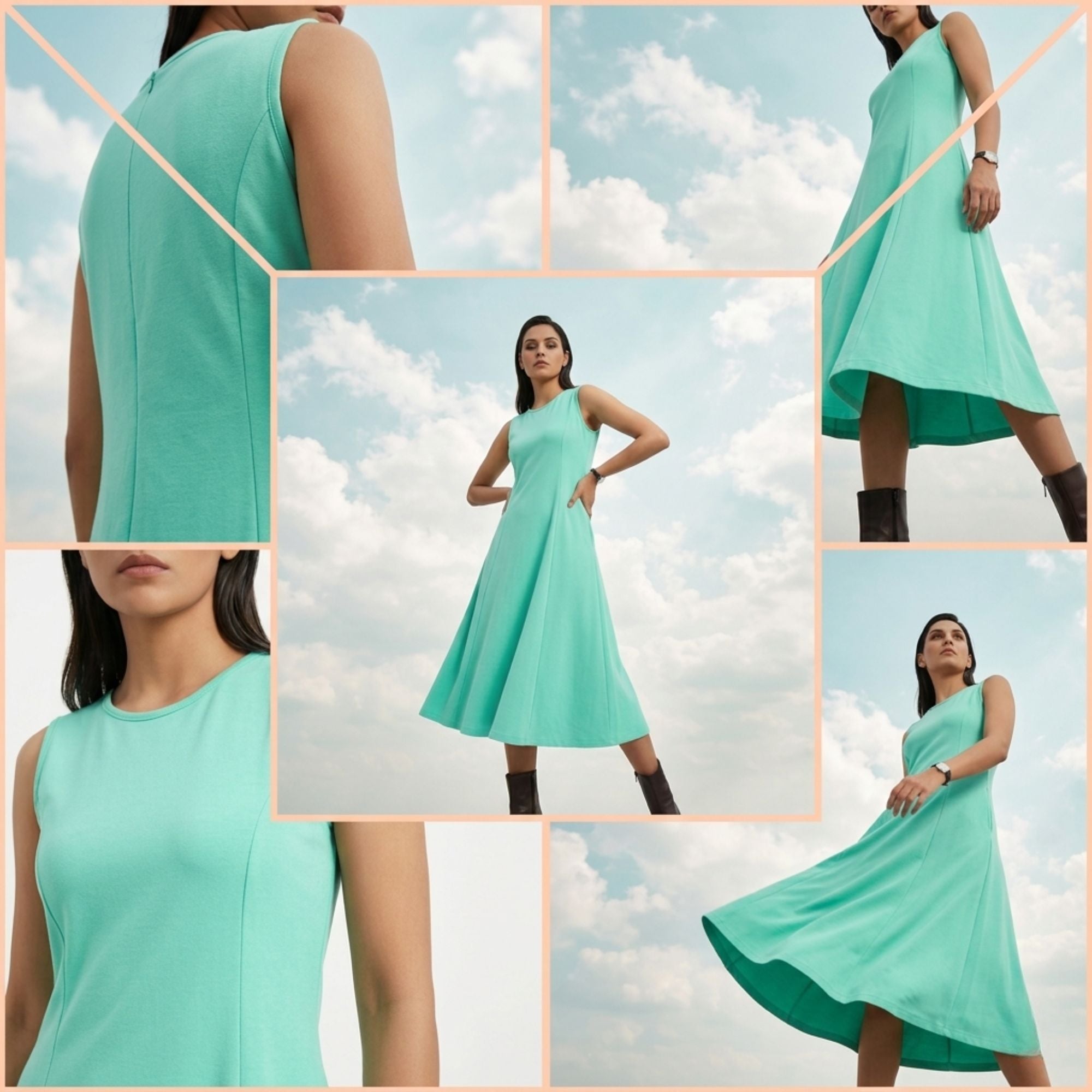 AZURE GRACE FLARED MIDI DRESS