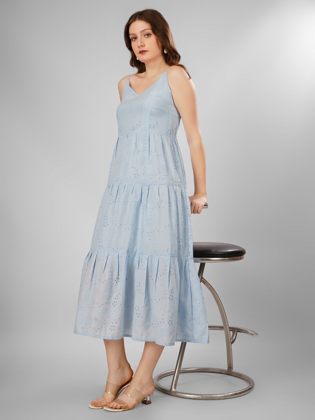 SCHIFFLI EBROIDERED STRAPPY MIDI DRESS