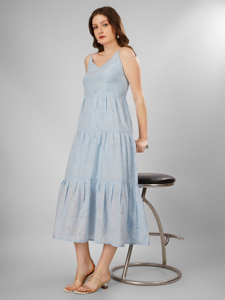 SCHIFFLI EBROIDERED STRAPPY MIDI DRESS