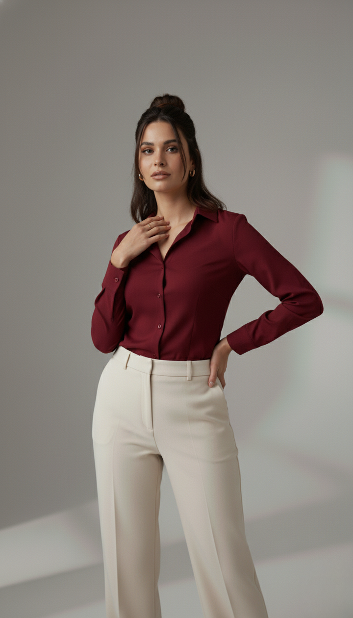WINE CLASSIC COTTON LONG-SLEEVE FORMAL SHIRT
